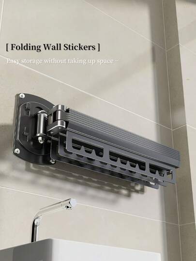 1pc Foldable Clothes Drying Rack With Retractable Rod, Wall-Mounted Invisible Retractable Clothesline For Balcony, Laundry Room, Bathroom, Patio, Apartment, Dorm, Super Sturdy Extendable Clothes Rack