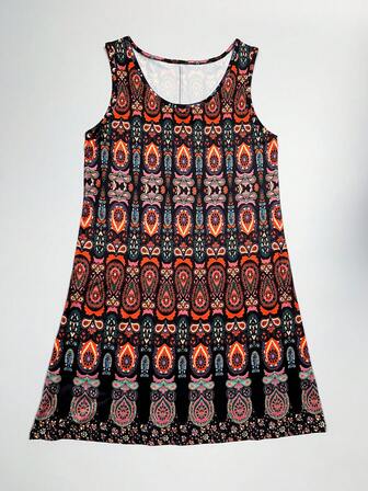 女式复古全印花无袖连衣裙 - 露肩夏季太阳裙、休闲波西米亚风沙滩裙、飘逸复古迷你女式连衣裙、休闲女式夏季连衣裙