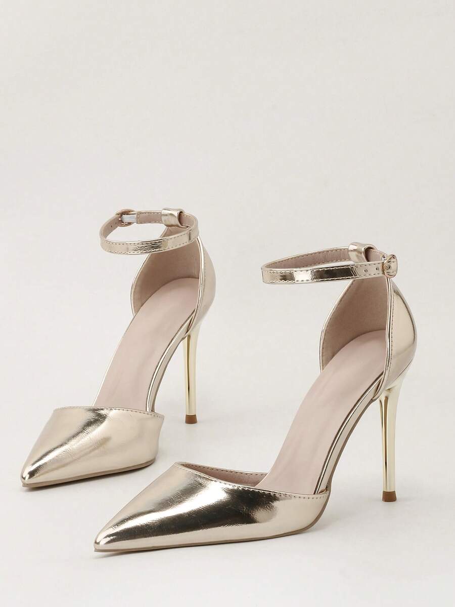 Fashionable Minimalist Ultra High Heel Pointed Toe Hollow Out Women Sandals, Elegant, Party,Stilettos Heels - Gold - View 1