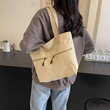 1pc Large-Capacity Canvas Tote Bag For Women, New Style 2025, Suitable For School And Commuting, Crossbody Bag.