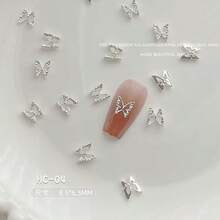 20pcs Silver Butterfly Nail Decorations 3D Rhinestone Butterfly Nail Art Jewelry Supplies, Bride Manicure Alloy Accessories - Silver - View 3