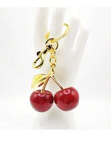 1pc Chic Cherry Keychain With Sparkling Resin Pendant - Alloy Customizable C-Hook Closure For Women's Wallets & Bags Ideal Gift For Family Friends And Couples Valentine's Day Gift Goth - Red - View 3