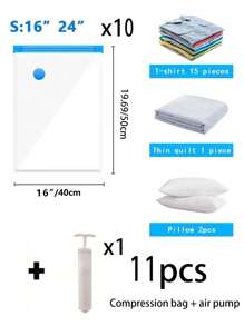 11 pièces Sacs de scellage sous vide pour voyages estivaux, sacs de rangement sous vide en plastique PVC transparent, sacs de rangement sous vide pour vêtements, essentiels de rangement gain de place, sacs de stockage sous vide grande capacité, sacs de rangement sous vide pour vêtements à la maison, sacs de stockage sous vide pour voyages, sacs de stockage sous vide anti-moisissure et anti-poussière, pour couettes, vêtements, chaussures, sous-vêtements