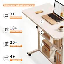1 Mobile Multi-Purpose Computer Desk, Home Bedroom Bedside Desk Computer Desk, Bedroom, Living Room Dormitory, Lazy Simple Student Writing Desk, Movable And Adjustable Height Laptop Desk, Wheels Can Rotate 360%