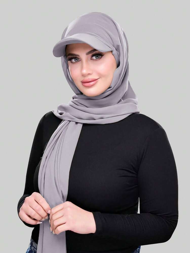 قبعة وشاح بلون أحادي للنساء بطراز جديد، طربوش وشاح متناسق للملابس من الشرق الأوسط - A - مشاهدة 18