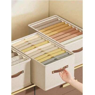 1/2pcs Beige Oxford Cloth Foldable Drawer-Style Clothing Storage Box Without Compartments For Closet, Jeans, And Sweater Organization. Decorations Autumn Decor Festival Decor Room Decor Home Decor Fall Decor Bedroom Decor
