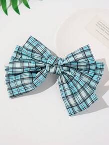1pc Girls' Cute British Style Plaid Bow Spring Hair Clip Accessory