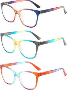 3Pcs Y2K Reading Glasses For Women Men,Geometric Frame,Boho Gradient Colorful Ultralight Frame,Prebyopia Eye Glasses Readers For Daily Reading Office Computer Accessories&Holiday Gifts