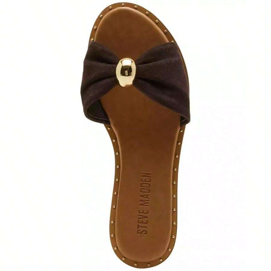 Women's Dipsy Knotted Embellished Slide Sandals | Fall Fashion | Women Flip-Flops - Dark Brown Suede - View 1