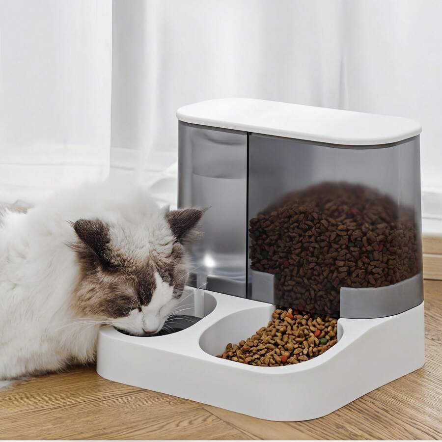 [带双碗和饮水器的自动猫狗喂食器]- 重力食物分配器，适用于小型宠物和幼犬/小猫