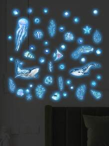 1 Set Underwater World Luminous Stickers, Glowing In The Dark, Suitable For Living Room, Bedroom, Background Wall, Wall Decoration, Home Decoration Room Decor Wall Sticker
