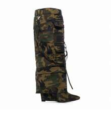 Driceic Women's Slouch High Heels Boots Classic Camo-Style Knee High Boots Pointed Stiletto Casual Pull-On Tall Boot Party Dress Shoes - Ngụy trang - Xem 6
