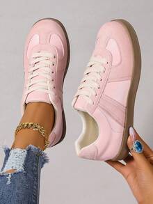 Women's Casual Sneakers, Light And Comfortable, Non-Slip Rubber Sole, Round Toe, Lace-Up, Pink Flat Leisure Shoes, Suitable For All Seasons - Pink - View 2