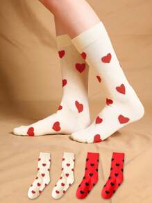 1/5/10 Par de calcetines de media pantorrilla, calcetines negros para mujer, calcetines blancos para hombre, mezcla de poliéster y spándex, calcetines casuales de unicolor para parejas, calcetines románticos con diseño de corazón, calcetines de mujer de alta calidad adecuados para uso diario, como regalo del Día de la Madre, Día del Padre y diversos eventos, para enviar a la familia, parejas, amigos y niños como obsequio festivo