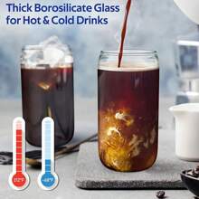 1pc/2pcs Glass Cup With Bamboo Lid & Straw, Straw Brush, 16 Oz Bottle Shaped Glass Cup, Iced Coffee Cup, Adorable Tumbler, Suitable For Beverages, Juice, Bubble Tea, Party And Holiday Gifts