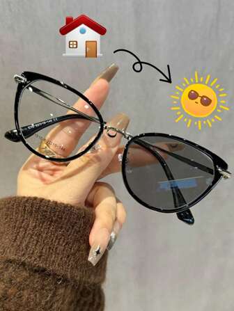 Gafas con montura de ojo de gato en color té frío para mujer, accesorios de gafas transparentes estilo Y2K