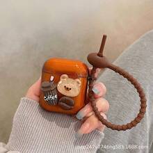 咖啡豆/泰迪熊/汽车设计保护壳适用于苹果，无线耳机防刮防摔充电盒 - 棕色 - 查看 3