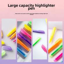 6pcs/Set Fluorescent Highlighter Pens, 6 Vibrant Colors, Colorful Marker Pens, Large Capacity, For Emphasis Marking