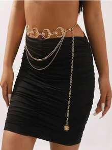 1 件女士金属腰链百搭月亮装饰腰带多层金属腰带连衣裙带装饰腰带秋季、秋季、万圣节 - 金色 - 查看 8