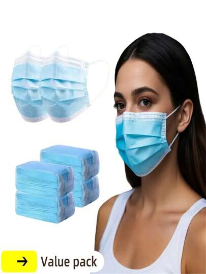 50/100 peças de máscaras faciais descartáveis, feitas de tecido não tecido de três camadas, máscaras faciais para adultos à prova de poeira, equipamento de proteção individual, máscaras respiráveis, adequadas para uso diário por homens e mulheres.