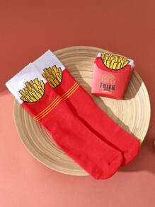 1 par de calcetines con diseño de patatas fritas para hombres, interesantes, cómodos, adecuados para verano y todas las estaciones. Aplicable para regalos del Día de la Madre/Día del Padre/Pascua/Vuelta al cole, personalizados y coloridos, mejorando la atmosfera familiar. Calcetines de moda y creativos, adecuados para regalos festivos, casual, académicos, de negocios, retro de calle, simple de vacaciones, gimnasio, reuniones familiares, viajes, vacaciones al aire libre, oficina de fin de semana, calcetines suaves y cómodos para regalar.
