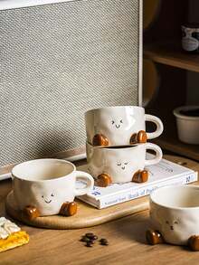 1 件可爱卡通陶瓷杯带脚印表情，家用下午茶咖啡杯，拿铁杯，花茶杯，早餐牛奶杯，情侣水杯，节日礼物，送给家人和朋友的礼物 - 彩色 - 查看 9