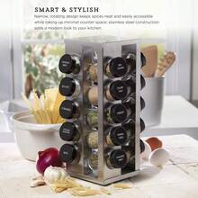 Kamenstein 20 Jar Heritage Revolving Countertop Spice Rack Organizer With Spices Included, FREE Spice Refills For 5 Years, Brushed Stainless Steel With Black Caps - 1 - View 3