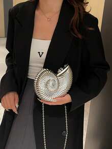 Elegante muschelförmige Party-Clutch, einzigartiges Design Muschelhandtasche, glänzende Abendhandtasche für Frauen mit Ketten-Schulter-/Umhängegurt, geeignet für Kopfhörer, Münzen, elegante Muschelgeldbörse perfekt für Partys, Hochzeiten, Abendessen und Bankette, passend zu Hochzeitskleider, Abendgarderobe, Ballkleider, Geburtstagsoutfits und Damen-Partygarderobe
