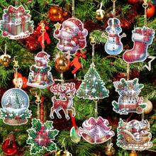 12pcs Diamond Painting Keychain Kit, Gingerbread Pattern, Round Diamond PMMA DIY Craft, Full Diamond Pendant Set, Can DIY Collaboratively, Can Be Gifts For Friends, Mothers, Christmas Home Decor