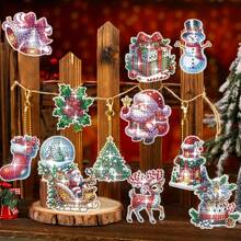 12pcs Diamond Painting Keychain Kit, Gingerbread Pattern, Round Diamond PMMA DIY Craft, Full Diamond Pendant Set, Can DIY Collaboratively, Can Be Gifts For Friends, Mothers, Christmas Home Decor