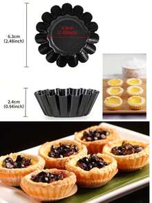 6/12/24件套迷你蛋挞模具、凹槽蛋糕模具、DIY烘焙布丁派模具、菊花杯蛋糕模具、不粘煎饼模具、碳钢蛋挞模具、可重复使用、厨房小工具、厨房配件 - 黑色 - 查看 2