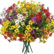 1/ 2/ 10/ 20 قطعة أزهار صناعية للديكور الخارجي، سبعة باقات صغيرة من الورود البنفسجية الاصطناعية من نبات الكافور، نباتات اصطناعية ملونة مقاومة للاستخدام في الحديقة والشرفة والسرداب، ديكور واقعي للشرفة والحديقة والمنزل