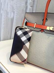 1 件装柔软 PU 皮革格子太阳镜包旅行眼镜架带钩眼镜盒便携式超薄太阳镜袋女士日常使用