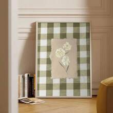 1PC Unframed Green Gingham Flower Vintage Poster Canvas Print Minimalist Wall Art Botanical Floral Aesthetic Decor Retro Painting For Dorm,Office,Living Room,Bedroom,Modern Home Decoration - Multicolor - View 1