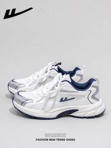 زوج من أحذية الركض النسائية برباط من WARRIOR بنعل سميك ولين، أحذية رياضية كاجوال منخفضة القمة للخارج، برأس مستدير وكعب منخفض مضاد للانزلاق باللون الأحادي، أحذية مناسبة للطالبات والخريجات