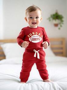 Toddler Baby Boy Girl Fall Winter Clothes Infant Newborn Boy Girl Football Outfit Long Sleeve Sweatshirt Pants Clothing Set - 黃色 - 查看 2