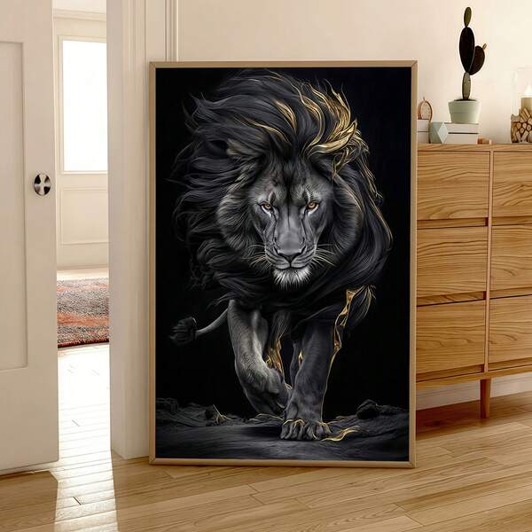 لوحة مطبوعة على قماش بتصميم أسد ذو الأمواج الذهبية، فن جداري حديث مناسب للديكور المنزلي، غرفة النوم، غرفة المعيشة، المكتب، ديكور المنزل، ديكور غرفة النوم، ديكور الجدران