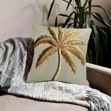 1pc Vintage Gold Palm Tree 2D Print Decorative Throw Pillow Cover, 18x18 Inch - Tropical Beach Style, Suitable For Living Room Sofa Bedroom Decor, Machine Washable, Without Pillow Form