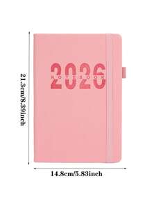 Agenda 2026 com alça, 1 unidade, caderno de agenda em inglês para eficiência no escritório, layout mensal/semanal/diário, diário anual, capa de couro sintético, adequada para escola e escritório, pode ser usada como presente de aniversário, feriado ou Natal, várias cores disponíveis