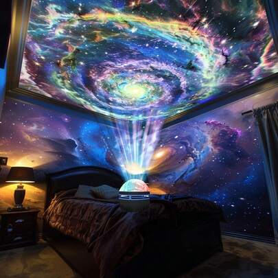 1 件北极光氛围投影灯，适用于卧室、游戏室、家庭影院、天花板、房间装饰，非常适合节日、情人节礼物，USB 供电，便携