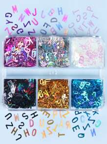 6-Grid Nail Art With 26 Holographic Letter Shaped Sequins, Suitable For Decorative Accessories Such As Fill In The Blanks Nail Supplies Nails Nail Charms Nail Gems