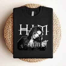 180g Pure Cotton Retro VTG HIM Band Smoking T-Shirt Black Unisex Cotton All Sizes 1F1029 Soft Streetwear Breathable Comfortable Designer Clothes Top For Everyday Wear Print Round Neck Short Sleeve Fashion Homme Summer Versatile For Women Slightly Stretched Stylish Casual Graphic