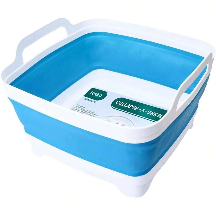 O Gal L Collapsible Dish Basin With Drain Plug Space Saving Multiuse Foldable Tub Dishpan Kitchen Sink For Camping Plastic Vegetable Washing Beverage Tubs - Sky Blue - View 1