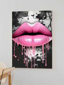 1幅帆布墙面艺术海报，以戏剧性的玫瑰色嘴唇涂鸦为主题，并带有滴落颜料效果，配以实木画框，完美为现代空间增添前卫的都市气息，可直接悬挂，可选配画框。 - 彩色 - 查看 17
