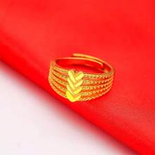 1pc 18K Gold Plated Heart-Shaped Openable Adjustable Ring, European Style Classic Smooth Solid Golden Couple Rings Wedding Gift, No Box