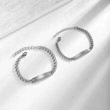 2 piezas Pulseras de pareja personalizadas de acero inoxidable, con letras personalizables, regalo de moda versátil y perfecto - Multicolor - Ver 9