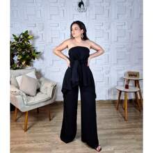 Conjunto 3 Peças Calça Blusa Capa e Top Elegante Social Duna Bonito Preto Chique Várias Formas 7 em 1