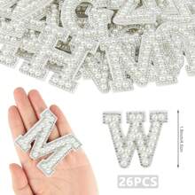 26 Pcs Pearl Rhinestone Letter Iron On Patches A-Z 5models/Styles In 5 Colors, Patch For Bridal Dress Bridesmaid Dress Girl Clothing Shoes Hat Bag Arts Craft