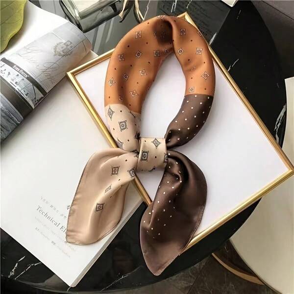 1pc Elegant Coffee-Colored Scarf - Multifunctional Polyester Neck Scarf