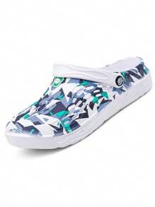 1 Pair Men's Asymmetrical Print Summer Cool Sport-Style Slippers, Beach Casual Outdoor Anti-Slip Thick Platform Sports EVA Beach Flip Flops Sandals